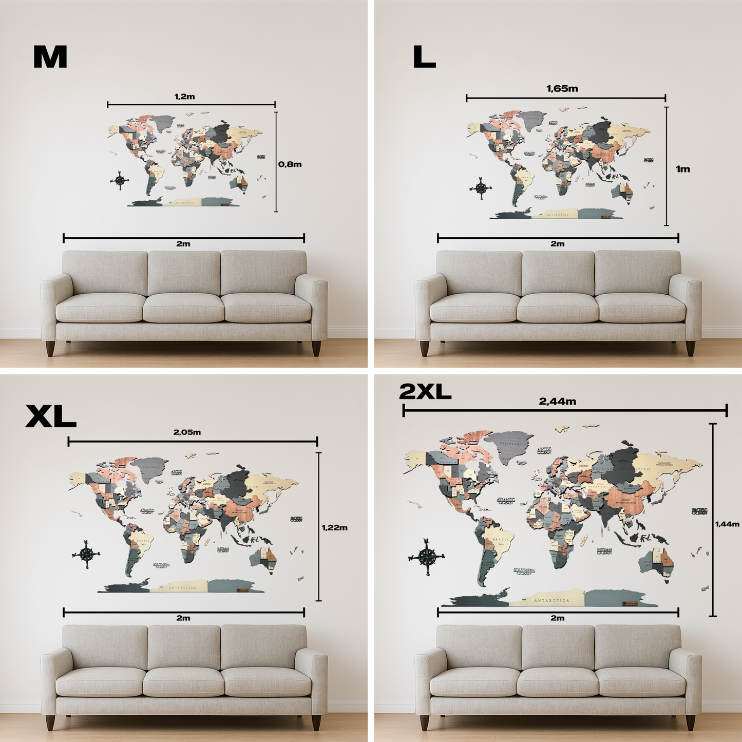 Mapa Mundial en Madera Enmarcado