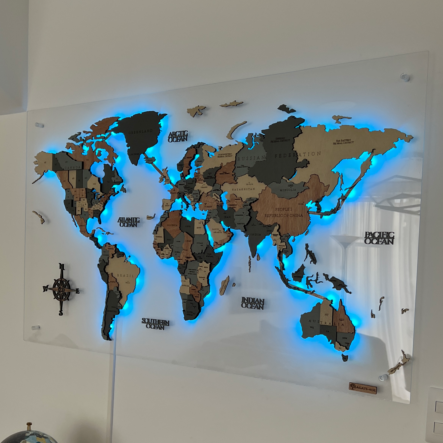 Mapa Mundial en Madera - Lámina Completa Acrílico