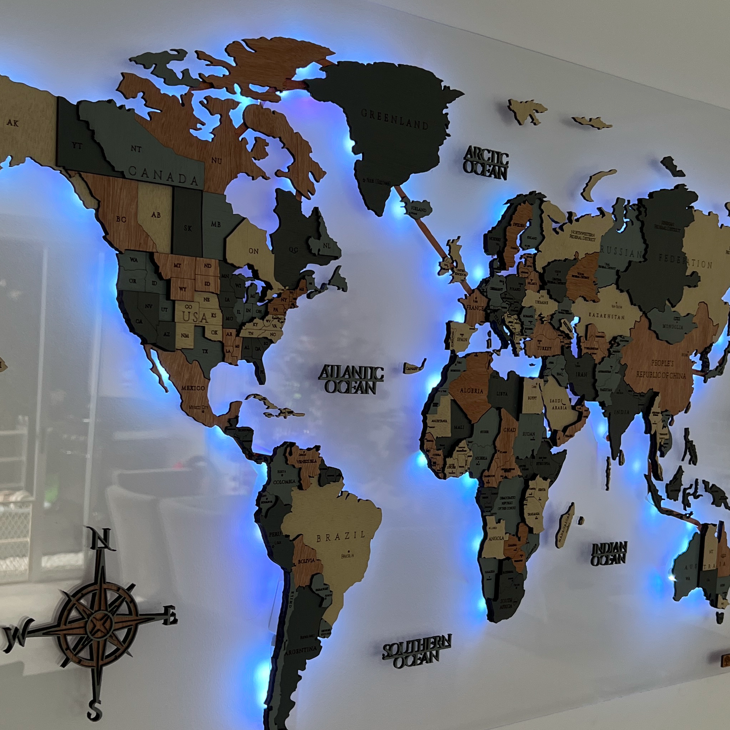 Mapa Mundial en Madera - Lámina Completa Acrílico