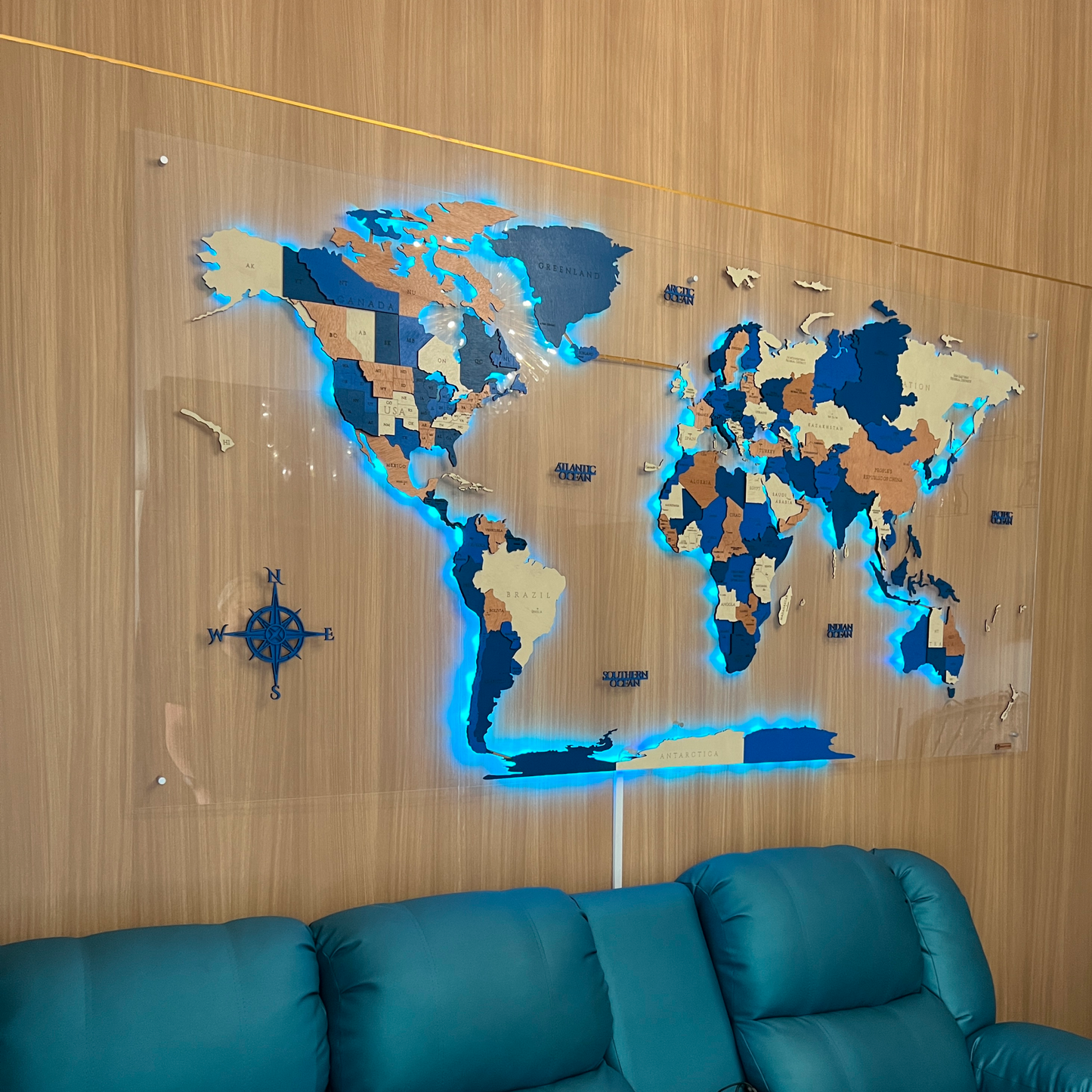 Mapa Mundial en Madera - Lámina Completa Acrílico