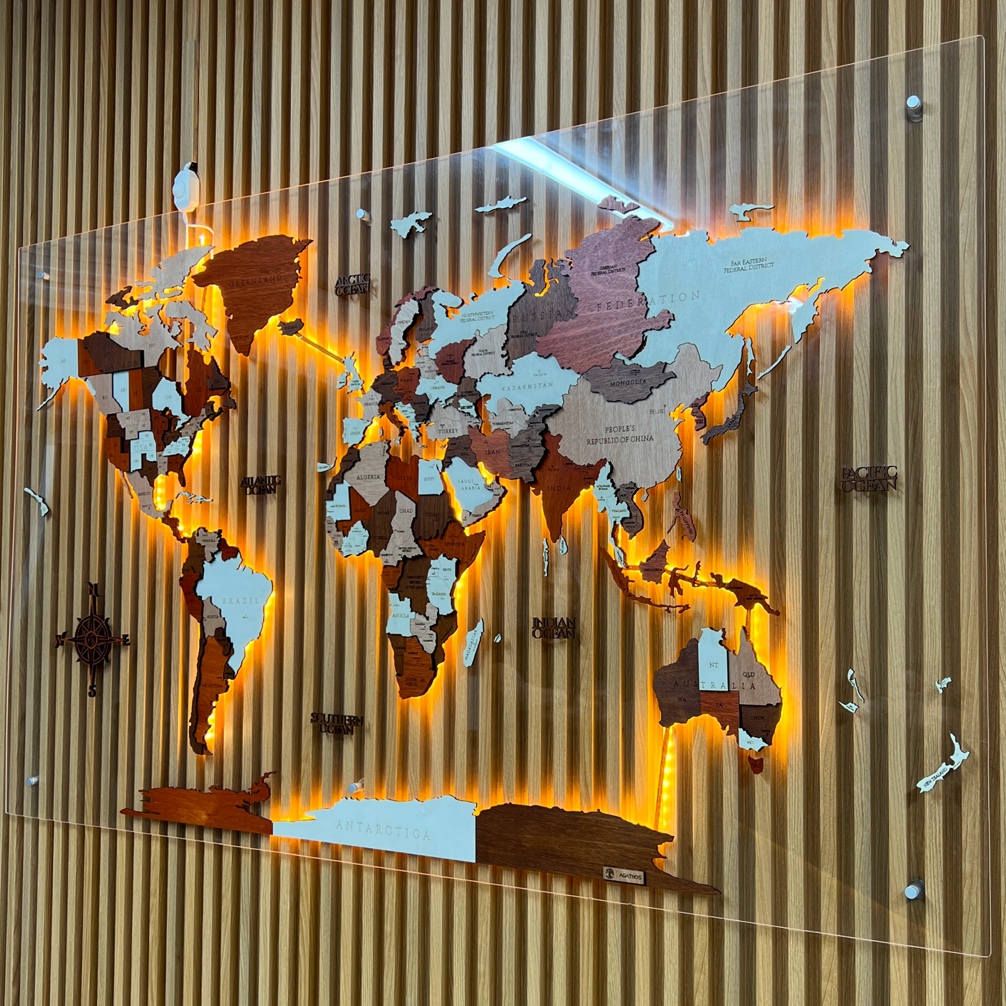 Mapa Mundial en Madera - Lámina Completa Acrílico