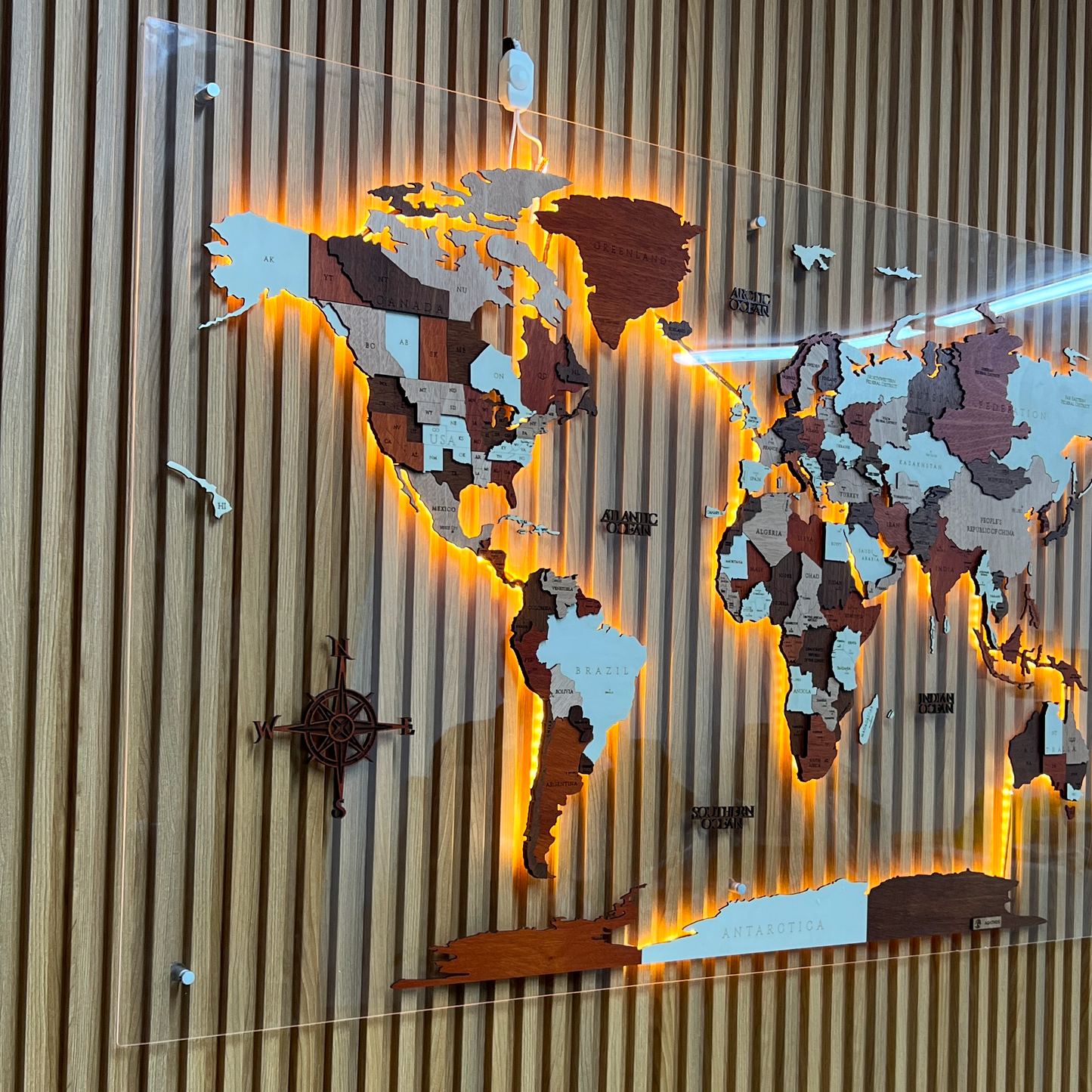 Mapa Mundial en Madera - Lámina Completa Acrílico
