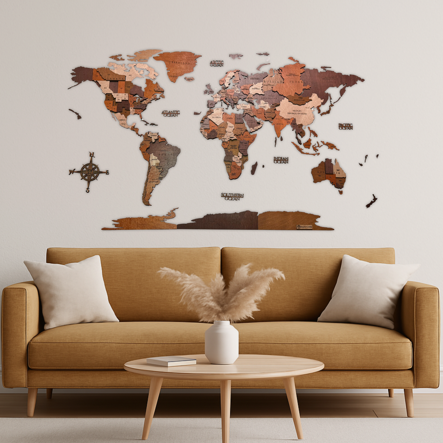 Framed Wooden World Map