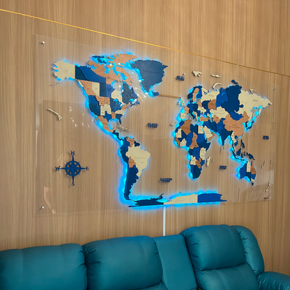Mapa Mundial en Madera - Lámina Completa Acrílico