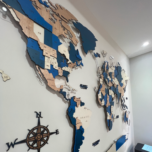 Mapa Mundial en Madera, Contorno en Acrílico