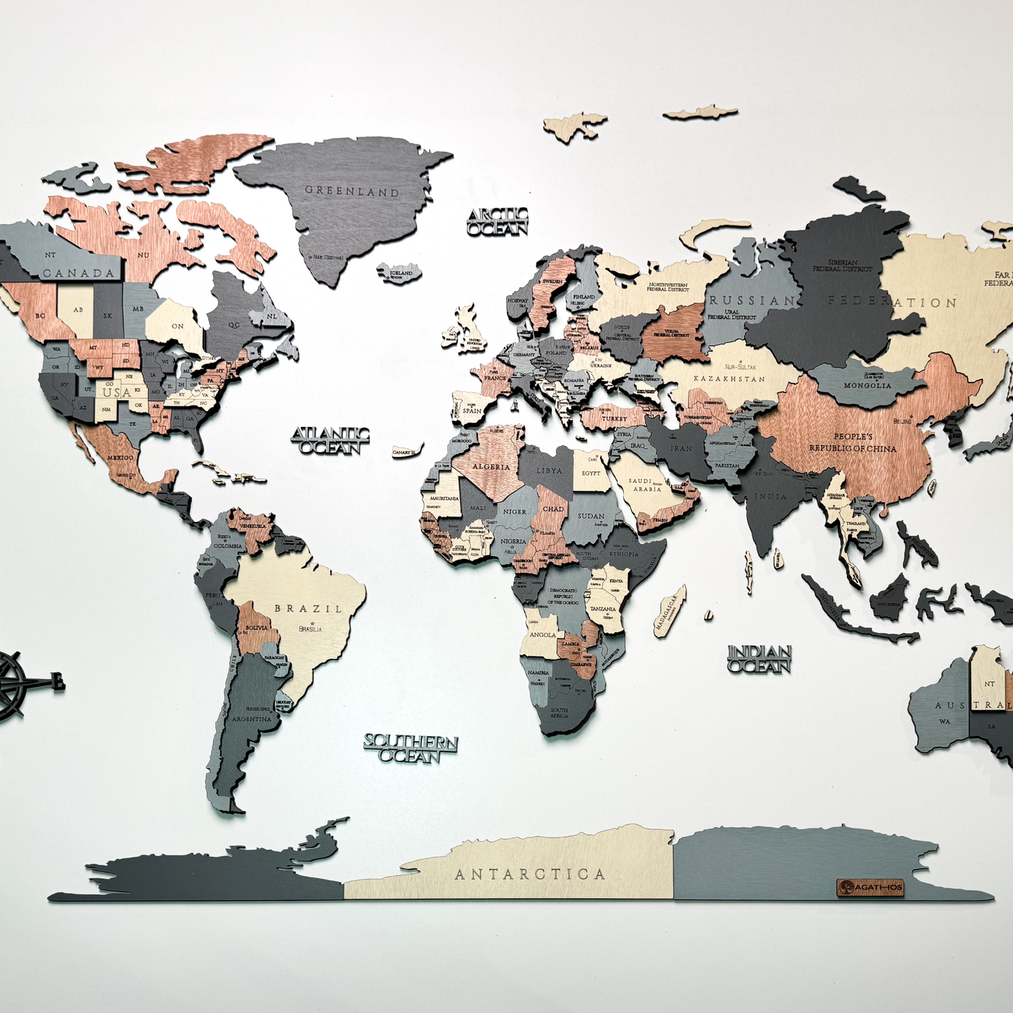 Framed Wooden World Map