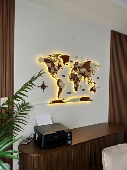 Mapa Mundial en Madera-Contorno en Acrílico