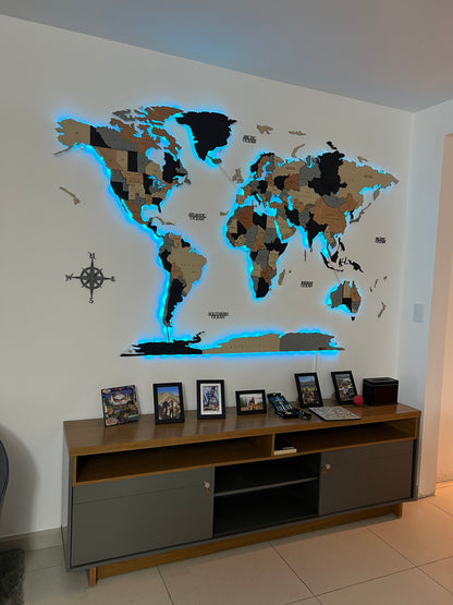 Mapa Mundial en Madera-Contorno en Acrílico