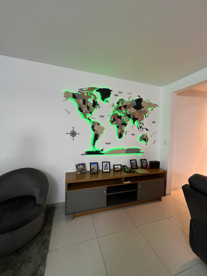 Mapa Mundial en Madera-Contorno en Acrílico