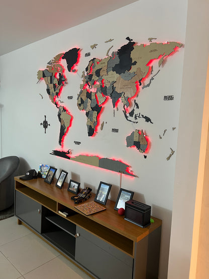 Mapa Mundial en Madera-Contorno en Acrílico