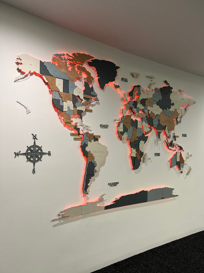 Mapa Mundial en Madera, Contorno en Acrílico