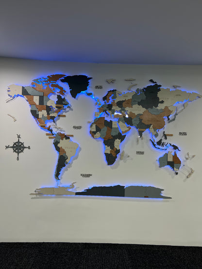 Mapa Mundial en Madera, Contorno en Acrílico