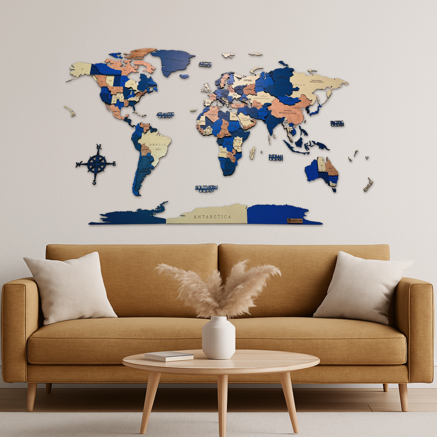 Framed Wooden World Map